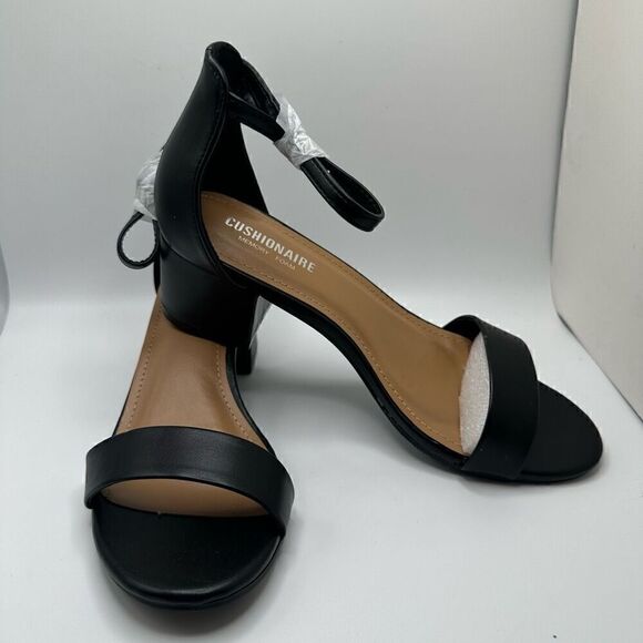 CUSHIONAIRE Women's Alba one band mid block heel sandal +Memory Foam 6.5 BLACK - Picture 6 of 7